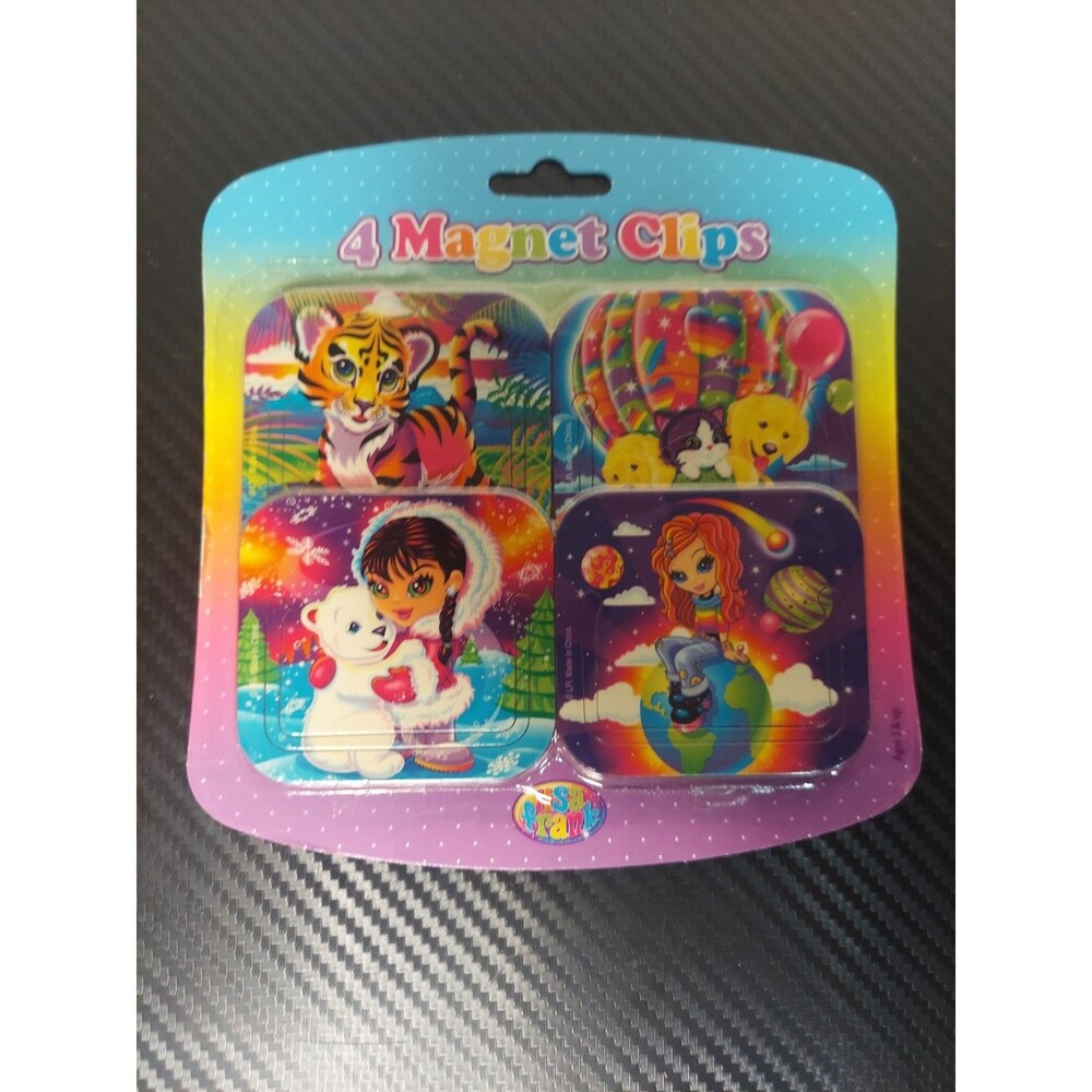 Vintage Lisa Frank 4 Magnetic Clips Pack Tiger Space Girl Cat Pups Y2K